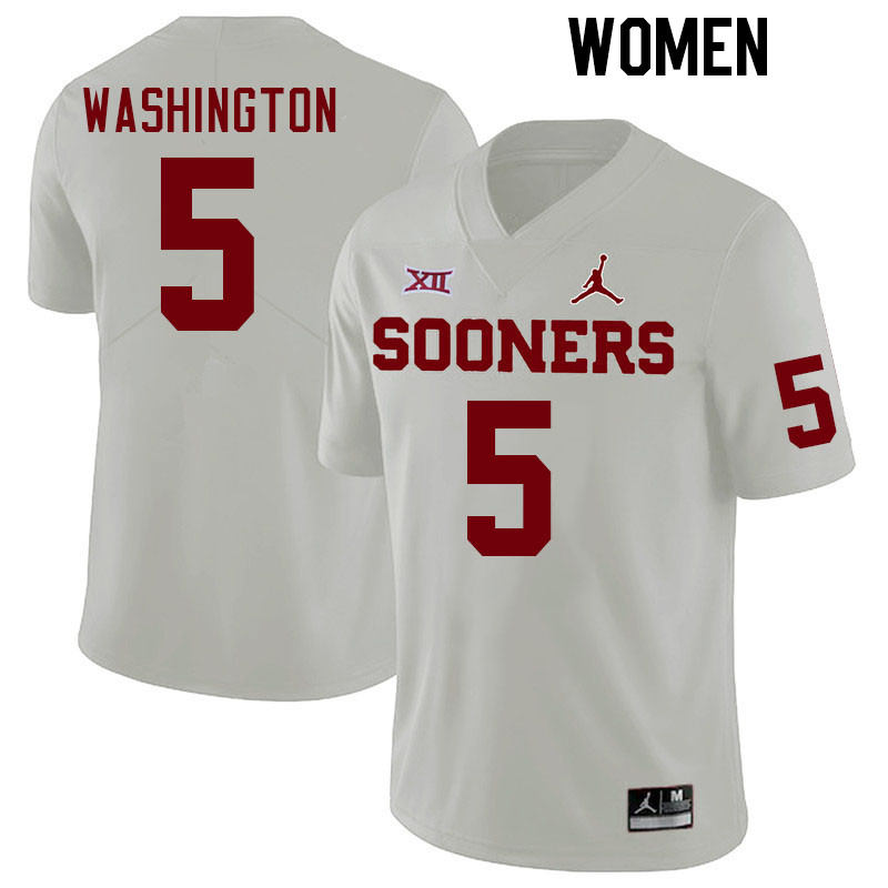 Women #5 Woodi Washington Oklahoma Sooners College Football Jerseys Stitched-White - Click Image to Close